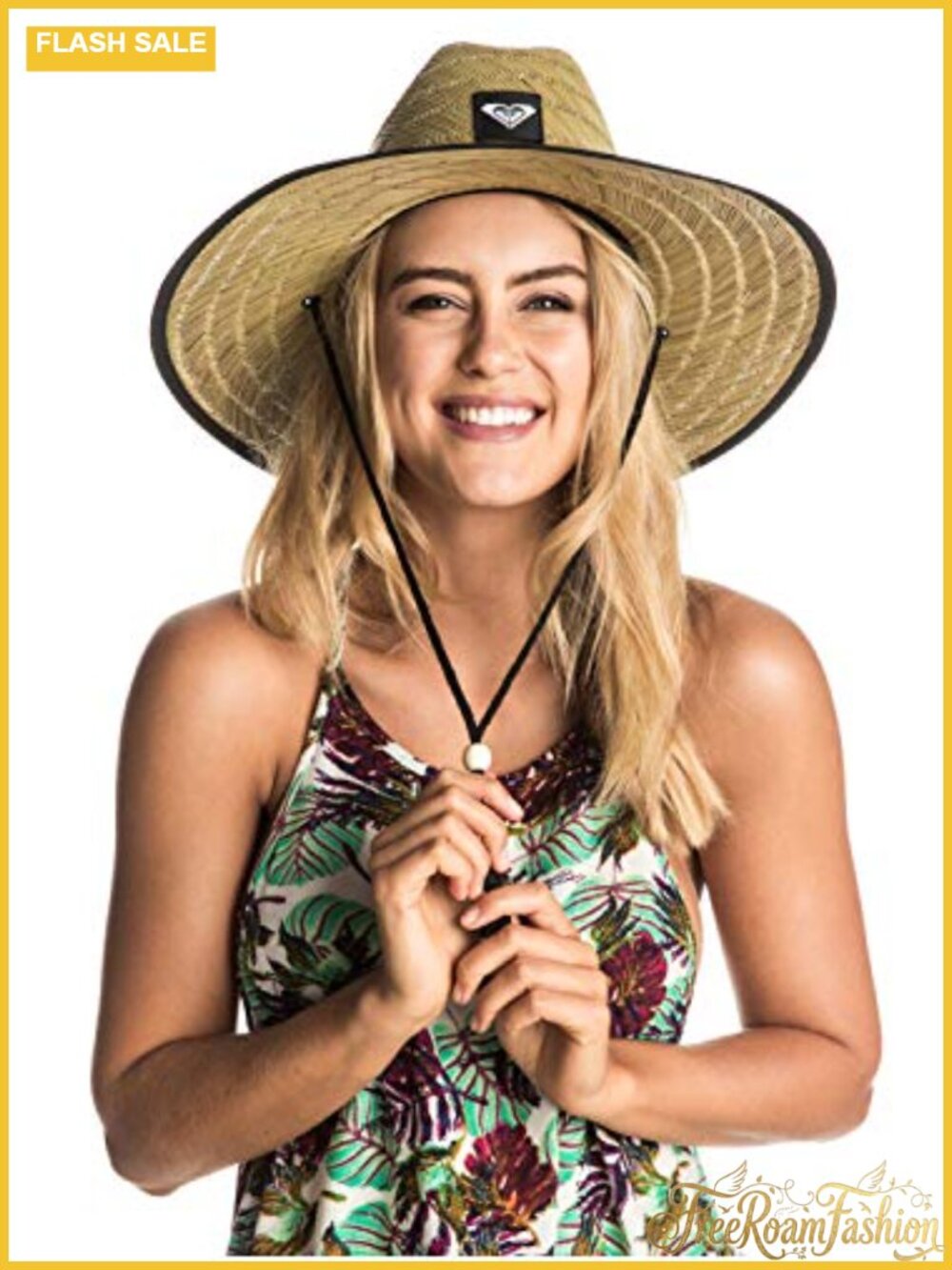 Tomboy Woven Straw Sun Hat Wide Brim Adjustable Chin Strap Beach Vacation